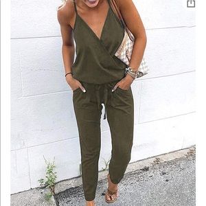 NWT Deep V Neck Spaghetti Strap Jumpsuit